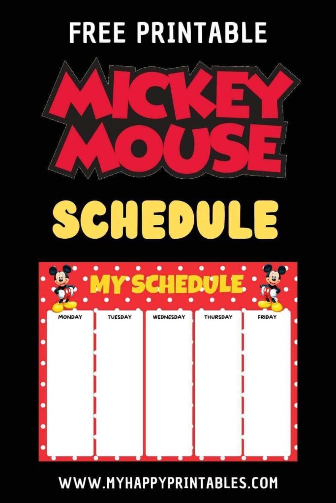 Free printable Mickey Mouse Schedule My Happy Printables