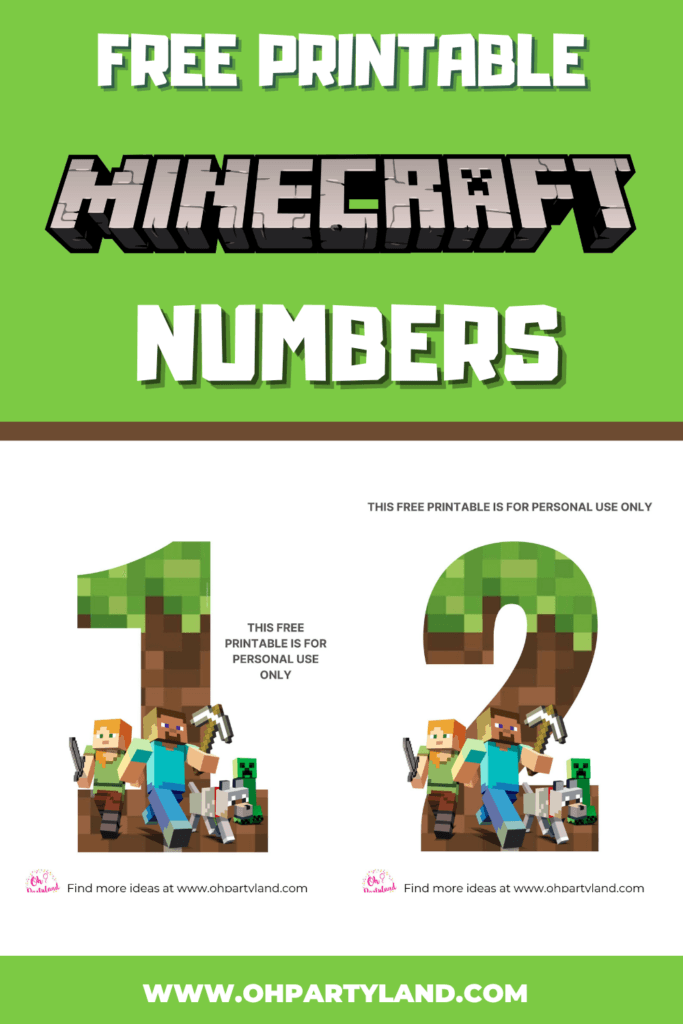 minecraft numbers - free printable
